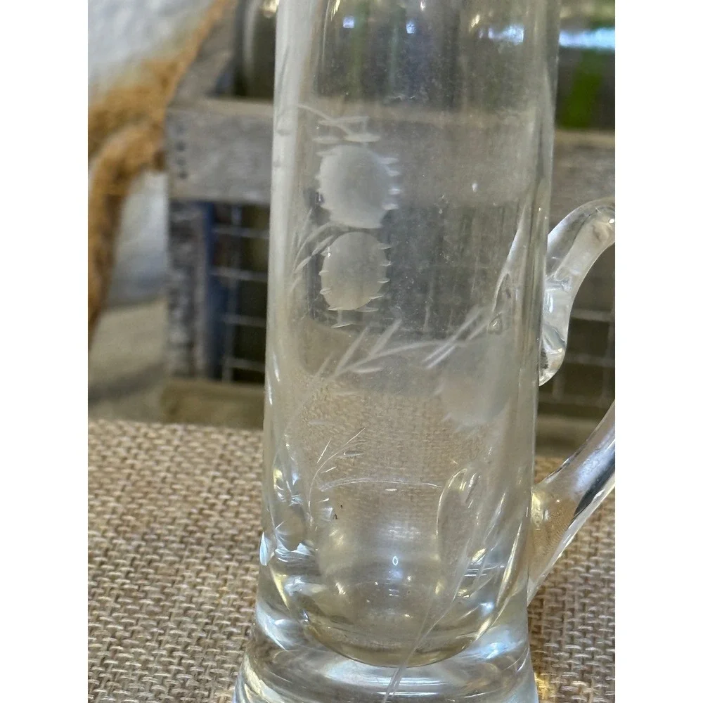 Vintage Fred Harvey Etched Thistle Shot Glass Miniature Mug Toothpick Holder